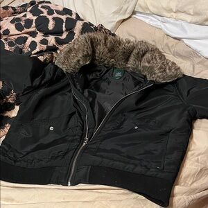 Black Jacket with Faux Fur Collar